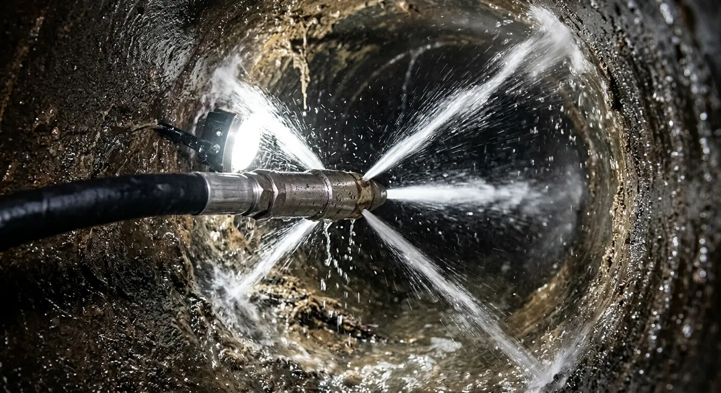 High-pressure hydro jetting nozzle cleaning sewer pipe for Storm Drain Cleaning in Frankfort